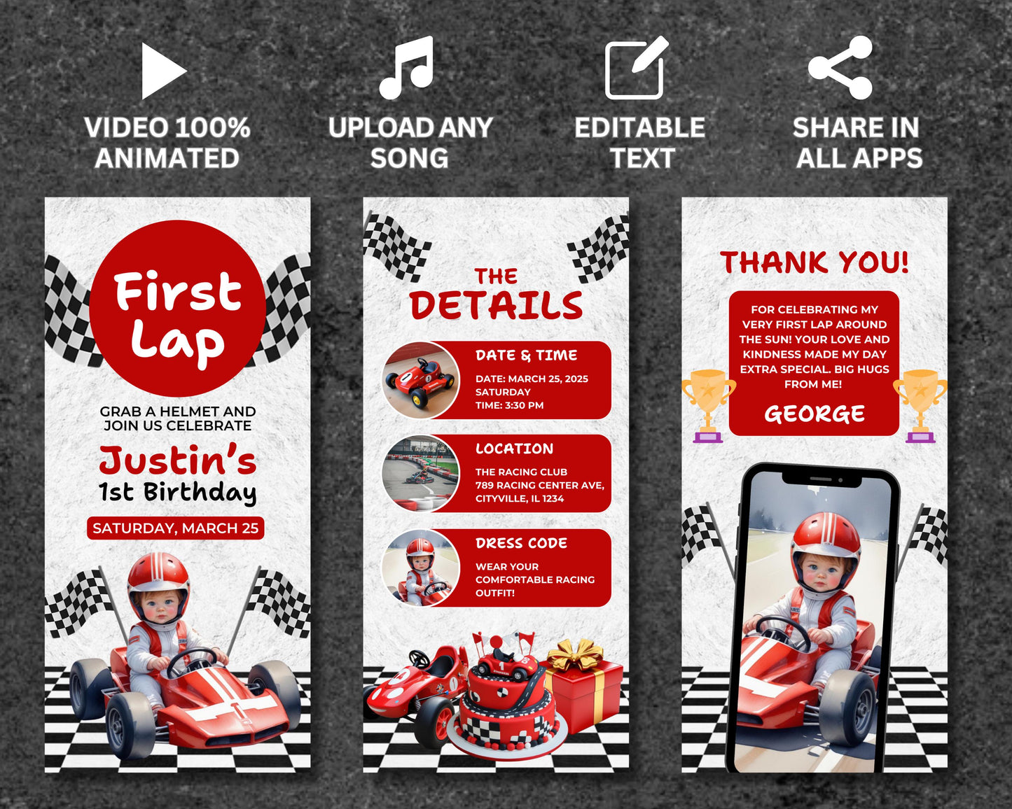racing birthday invite
race car animation
checkered flag animation
first lap birthday
go-kart animation
speedway invite
kids birthday invite animation
adult birthday invite animation
teen birthday invite animation
animated birthday invite
digital birthday invitation
video birthday invitation
e-invite
birthday celebration
party invitation
animated party invite
celebration invite
online birthday invite
virtual birthday invitation