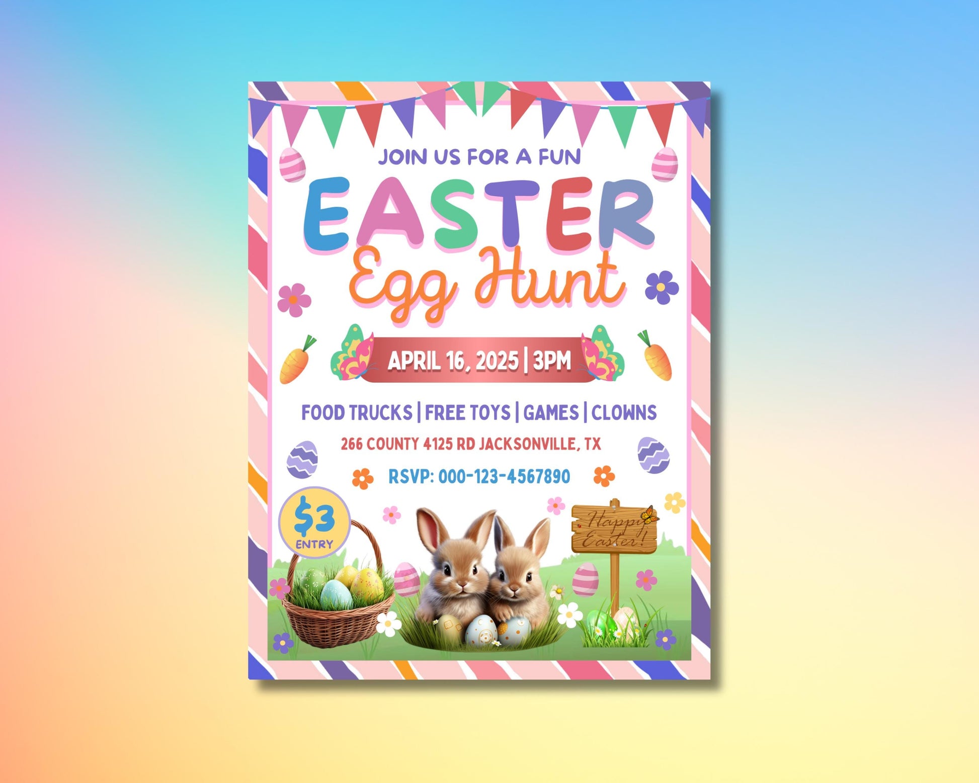 Easter Party
Easter Celebration
Spring Fling
Egg Hunt
Brunch
Family Fun
Fun for All Ages
Egg Decorating
Egg Hunt
Games
Crafts
Face Painting
Live Music
Easter Egg Treats
Candy
Eggcellent
Easter Fun Day
Eggstravaganza
Treats & Games
Prizes