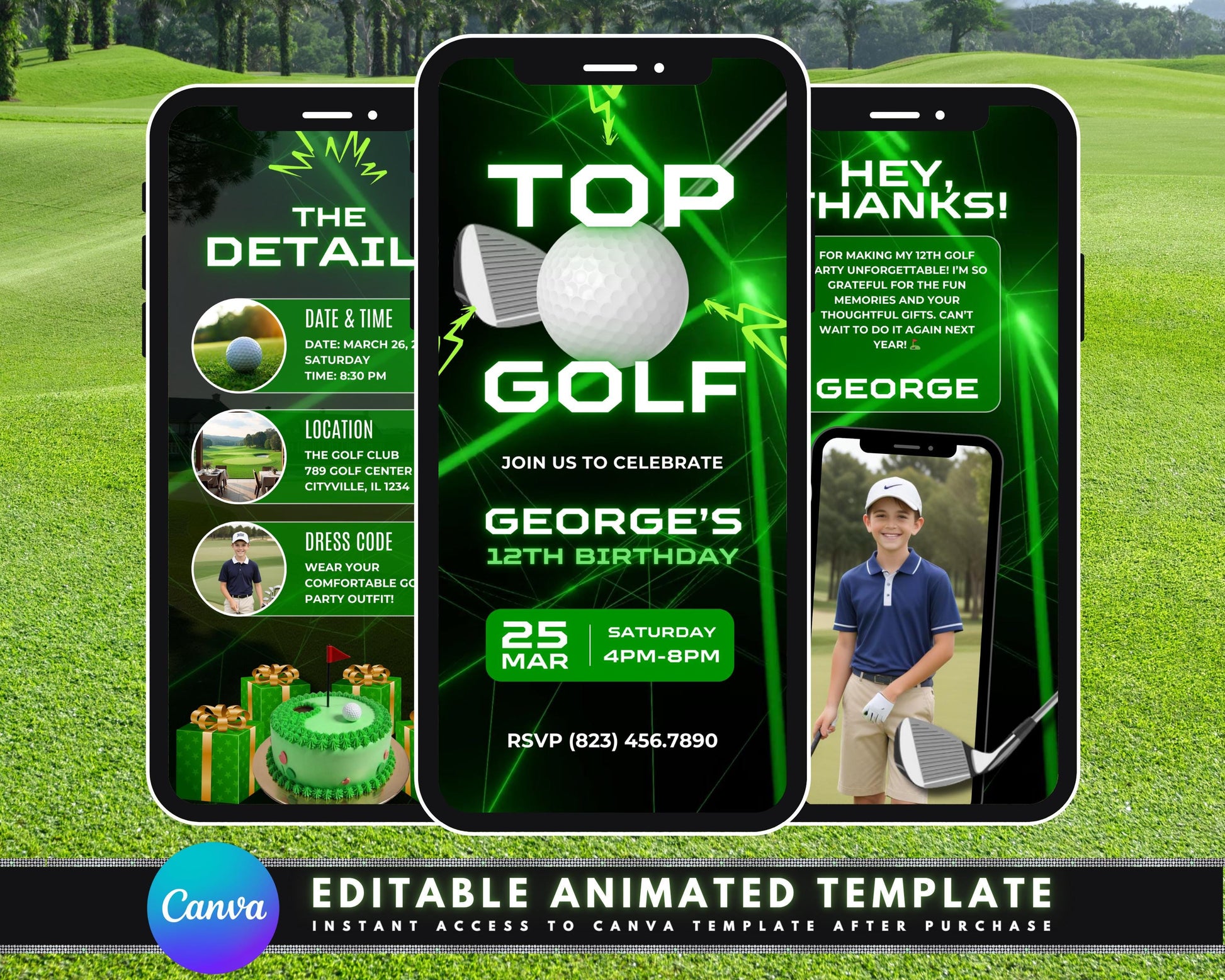 Top Golf
Golf
Driving Range
Swing
Golf Clubs
Golf Balls
Birthday
Party
Invite
Invitation
Celebration
Event
Fun
Bash
Gathering
Animated
Video
Digital
E-vite
Kids Birthday
Teen Birthday
Adult Birthday
Date
Time
Location
RSVP
Dress Code
Personalized
Customizable
Song
Upload any song
Editable text
Share in all apps