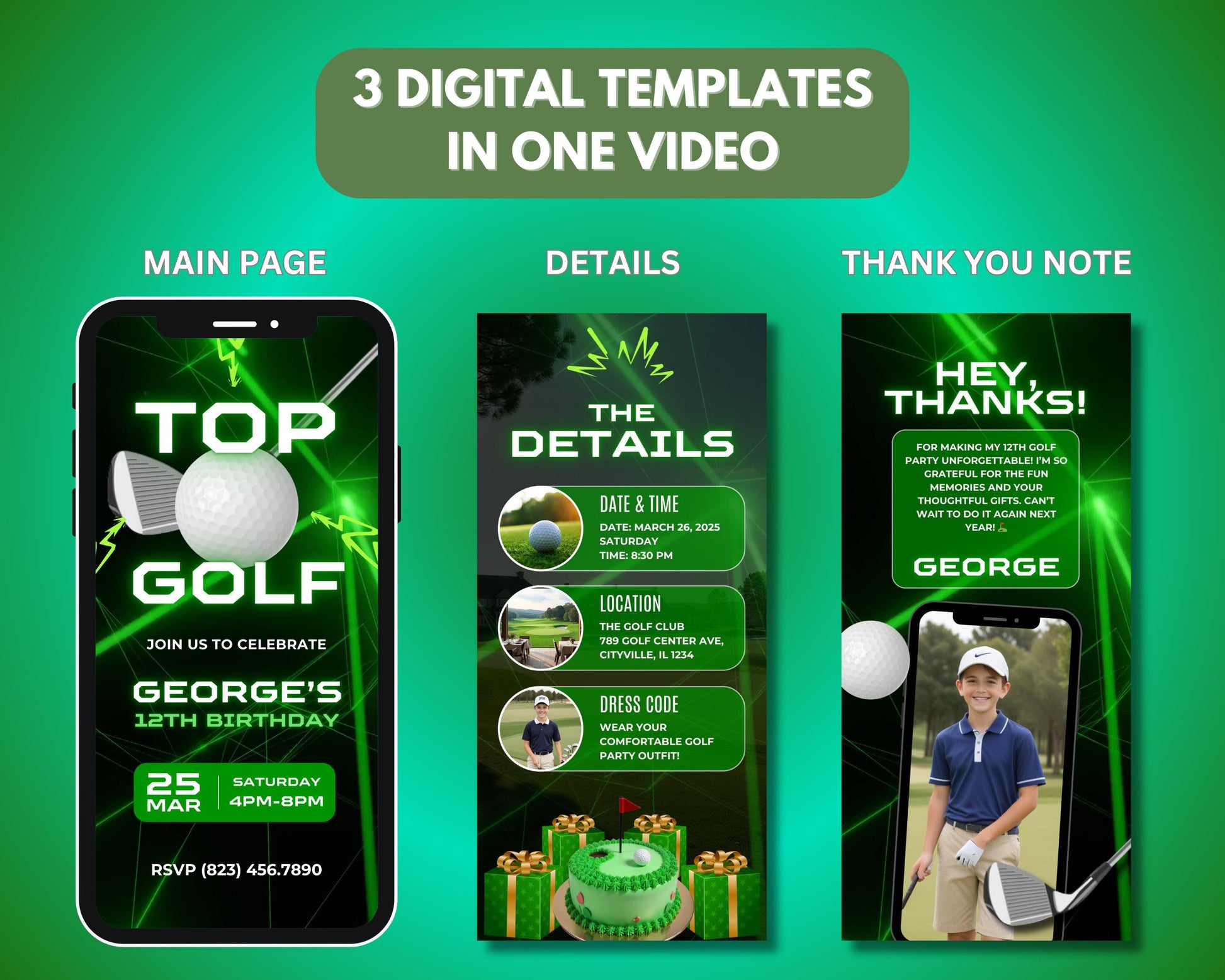Top Golf
Golf
Driving Range
Swing
Golf Clubs
Golf Balls
Birthday
Party
Invite
Invitation
Celebration
Event
Fun
Bash
Gathering
Animated
Video
Digital
E-vite
Kids Birthday
Teen Birthday
Adult Birthday
Date
Time
Location
RSVP
Dress Code
Personalized
Customizable
Song
Upload any song
Editable text
Share in all apps