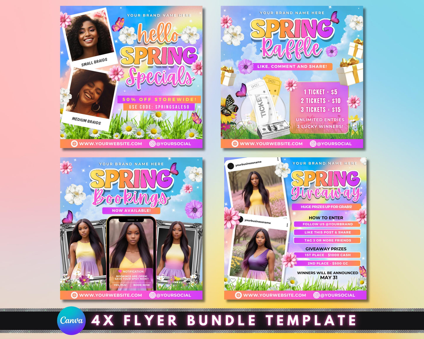 spring
seasonal
promo
sale
discount
raffle
giveaway
special offers
limited time
event
marketing
advertising
promotion
torewide sale
50% off
coupon code
raffle tickets
giveaway prizes
cash prize
gift card
bookings
braids
flyer template
bundle template
social media flyer
digital flyer
promotional flyer
modern design