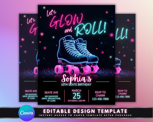 Skater
Skate Party
Wheels
Skate Tracks
Bold Typography
Graffiti Fonts
Light Streaks
Roller Skating
Inline Skating
Retro Skate
80s Skate
90s Skate
Neon Skate
Glow Skate
Funky
Vibrant
Energetic
Dynamic
Urban
Street Style
Kids
Teens
Youth
Friends
Roller Skates
Inline Skates
Editable
Printable