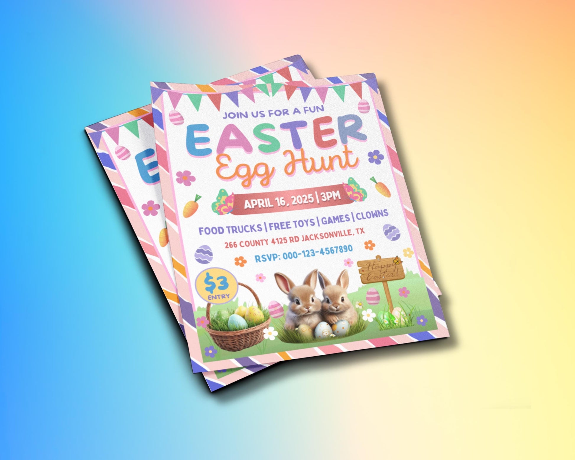 Easter Party
Easter Celebration
Spring Fling
Egg Hunt
Brunch
Family Fun
Fun for All Ages
Egg Decorating
Egg Hunt
Games
Crafts
Face Painting
Live Music
Easter Egg Treats
Candy
Eggcellent
Easter Fun Day
Eggstravaganza
Treats & Games
Prizes