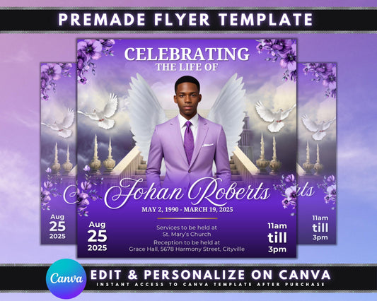 Memorial Service
Funeral Announcement
In Loving Memory
Passing
Tribute
Celebration of Life
Deceased
Loved One
Funeral Home Information
Visitation Hours
Reception Details
Religious or Spiritual References
Quotes or Poems
Photo of the Deceased