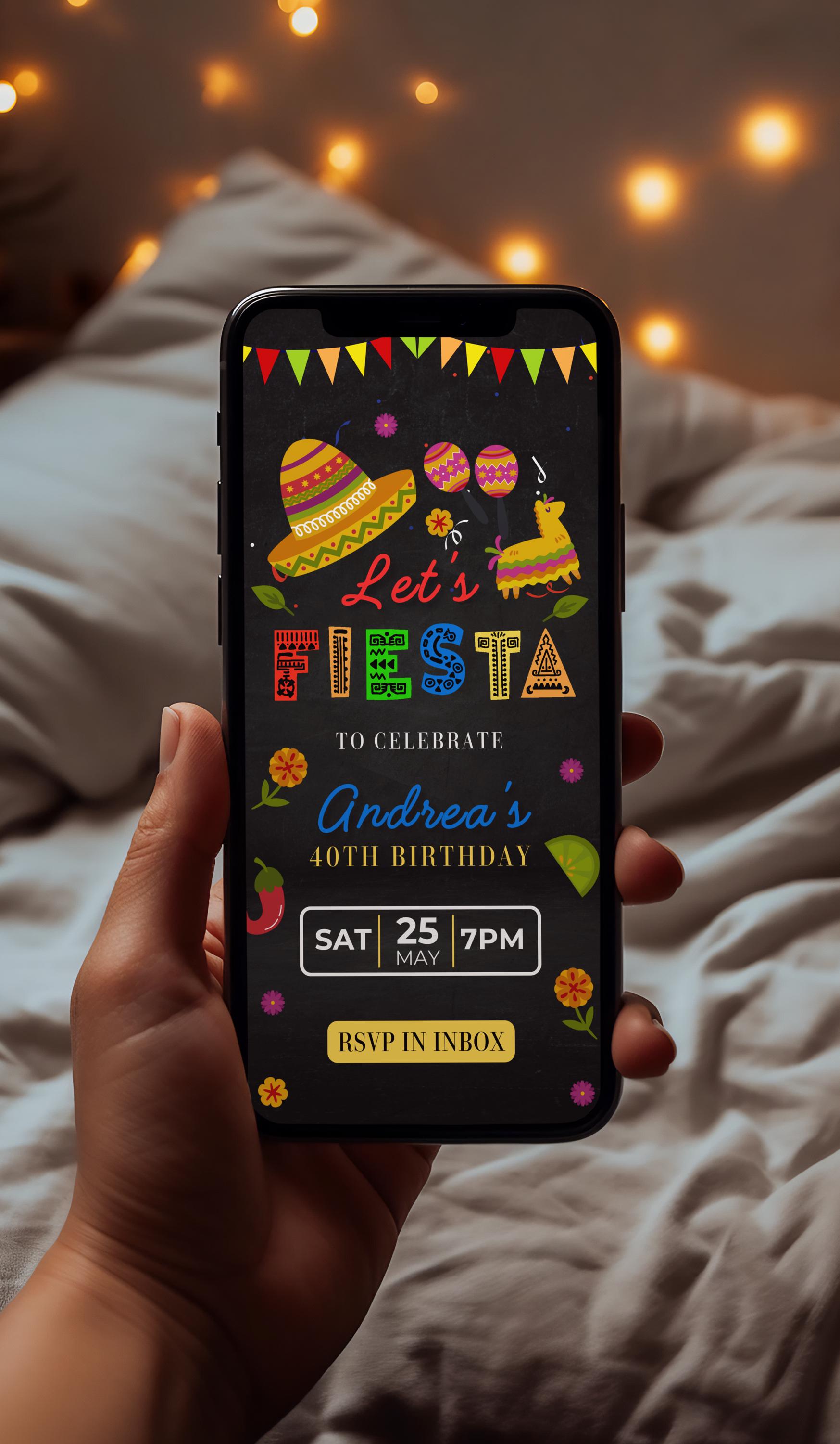 Fiesta
Party
Birthday
Celebrate
Invitation
Invite
Animated
Digital
Template
Mexican Fiesta
Sombrero
Maracas
Piñata
Chili Peppers
Cactus
Bunting
Colorful
Festive
Vibrant
Date
Time
Location
RSVP
Decorative
Illustrated