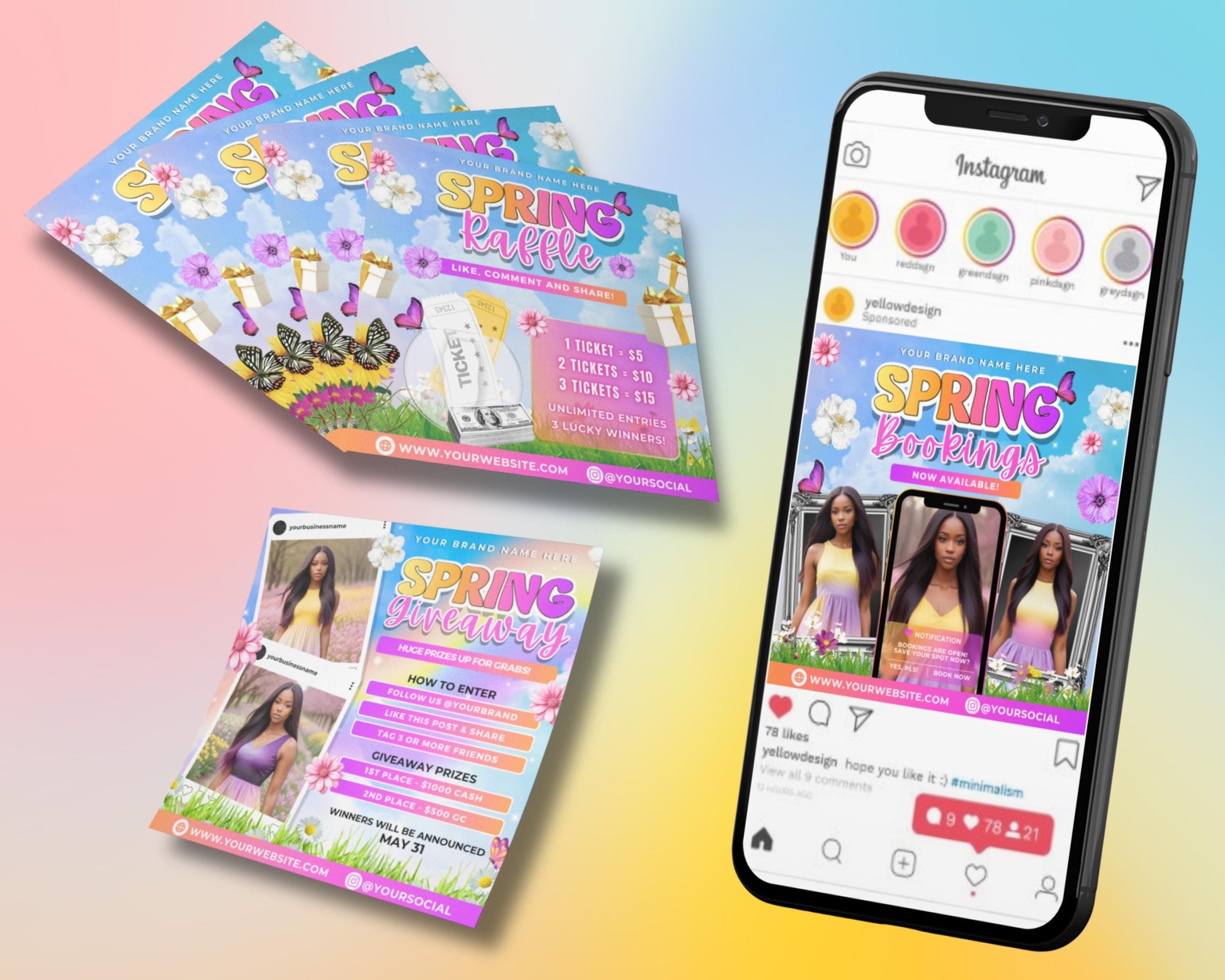 Spring
Seasonal
Promo
Sale
Discount
Raffle
Giveaway
Special Offers
Limited Time
Event
Marketing
Advertising
Promotion
torewide Sale
50% Off
Coupon Code
Raffle Tickets
Giveaway Prizes
Cash Prize
Gift Card
Bookings
Braids
Flyer Template
Bundle Template
Social Media Flyer
Digital Flyer
Promotional Flyer
Modern Design