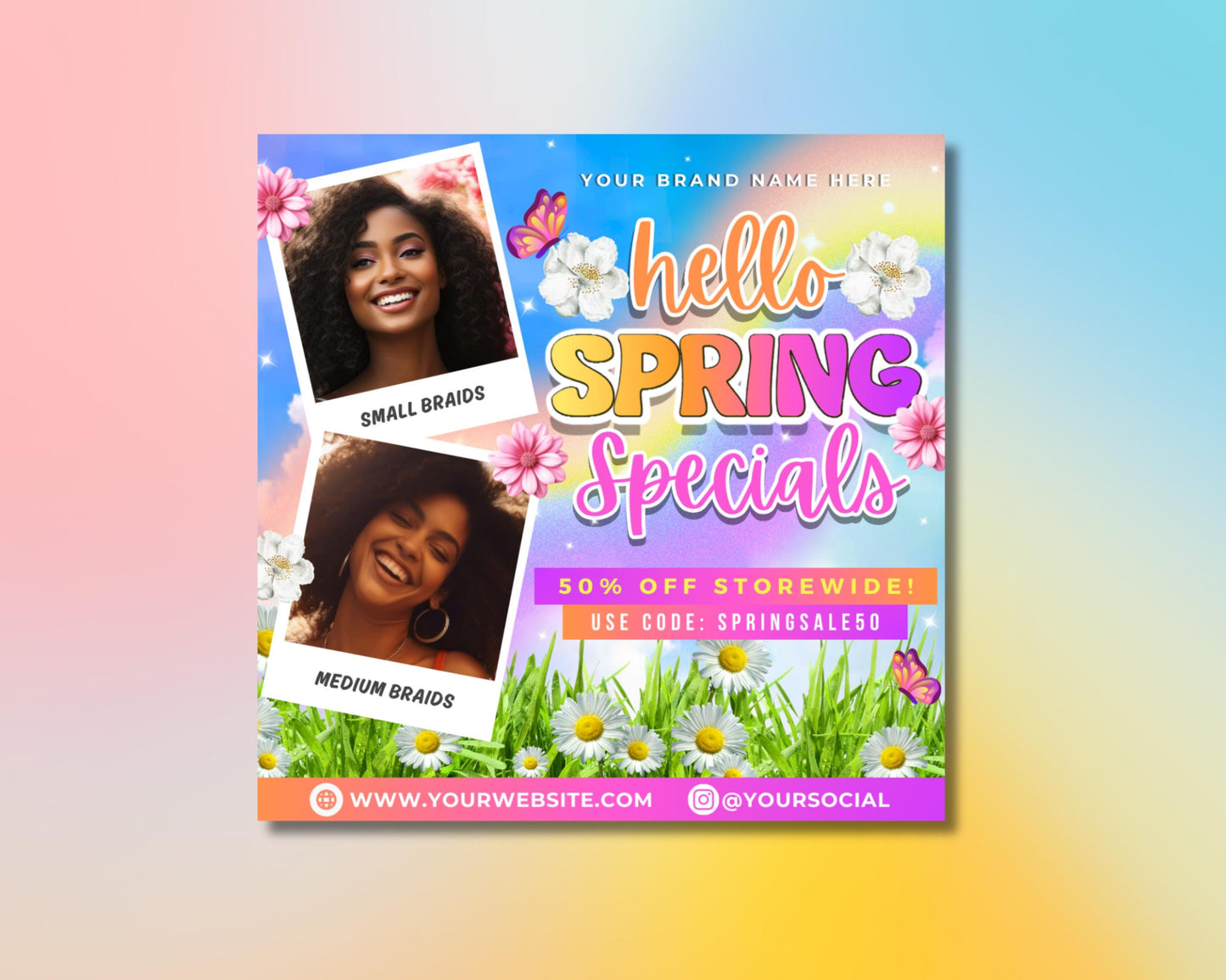 spring
seasonal
promo
sale
discount
raffle
giveaway
special offers
limited time
event
marketing
advertising
promotion
torewide sale
50% off
coupon code
raffle tickets
giveaway prizes
cash prize
gift card
bookings
braids
flyer template
bundle template
social media flyer
digital flyer
promotional flyer
modern design