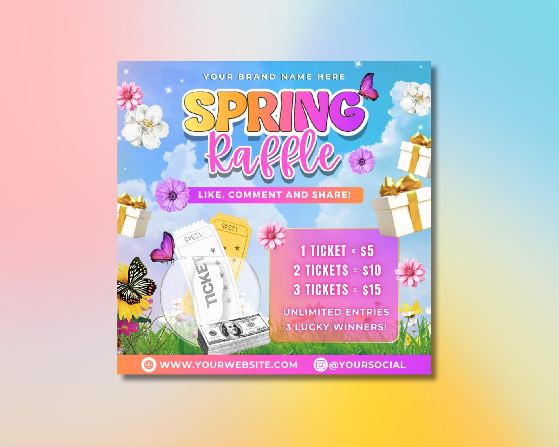 Spring
Seasonal
Promo
Sale
Discount
Raffle
Giveaway
Special Offers
Limited Time
Event
Marketing
Advertising
Promotion
torewide Sale
50% Off
Coupon Code
Raffle Tickets
Giveaway Prizes
Cash Prize
Gift Card
Bookings
Braids
Flyer Template
Bundle Template
Social Media Flyer
Digital Flyer
Promotional Flyer
Modern Design
