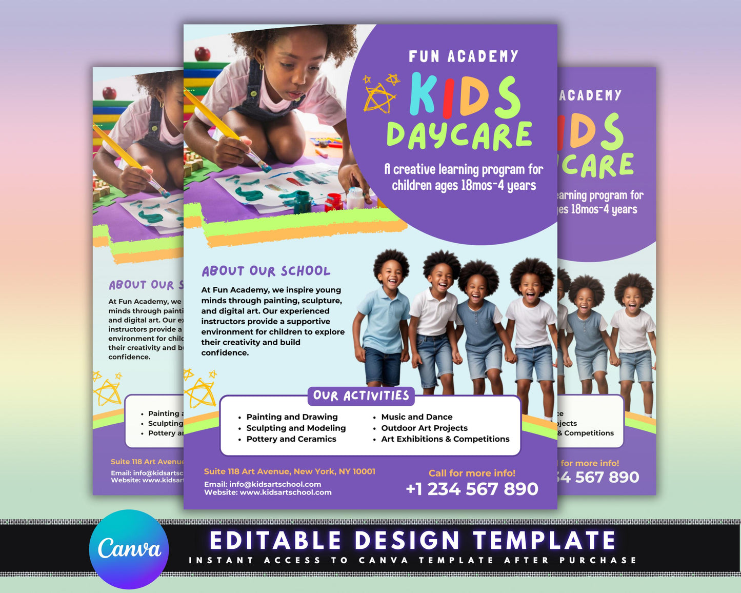 kids daycare
childcare
preschool
early learning
children
fun
creative
learning
play
education
enrollment
open enrollment
art
painting
drawing
sculpture
modeling
pottery
ceramics
music
dance
outdoor activities
art exhibitions
colorful
playful
illustration
photo
modern
simple
eye-catching
vibrant
enroll now
register today
contact us
call for info
visit our website