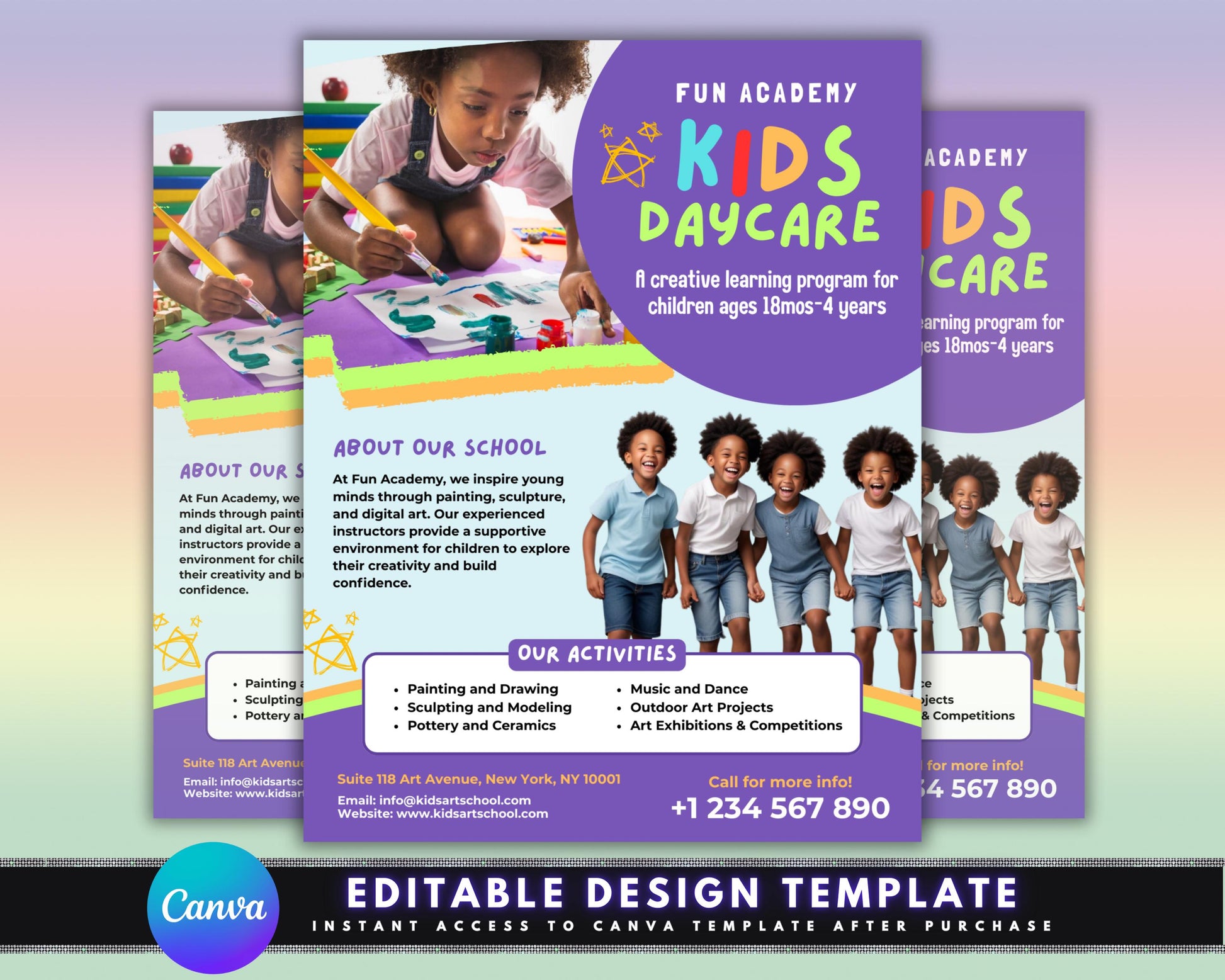 Kids Daycare
Childcare
Preschool
Early Learning
Children
Fun
Creative
Learning
Play
Education
Enrollment
Open Enrollment
Art
Painting
Drawing
Sculpture
Modeling
Pottery
Ceramics
Music
Dance
Outdoor Activities
Art Exhibitions
Colorful
Playful
Illustration
Photo
Modern
Simple
Eye-catching
Vibrant
Enroll Now
Register Today
Contact Us
Call for Info
Visit Our Website