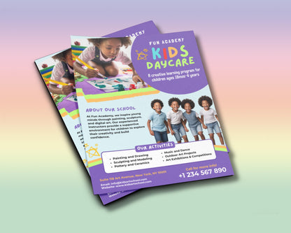 Kids Daycare
Childcare
Preschool
Early Learning
Children
Fun
Creative
Learning
Play
Education
Enrollment
Open Enrollment
Art
Painting
Drawing
Sculpture
Modeling
Pottery
Ceramics
Music
Dance
Outdoor Activities
Art Exhibitions
Colorful
Playful
Illustration
Photo
Modern
Simple
Eye-catching
Vibrant
Enroll Now
Register Today
Contact Us
Call for Info
Visit Our Website