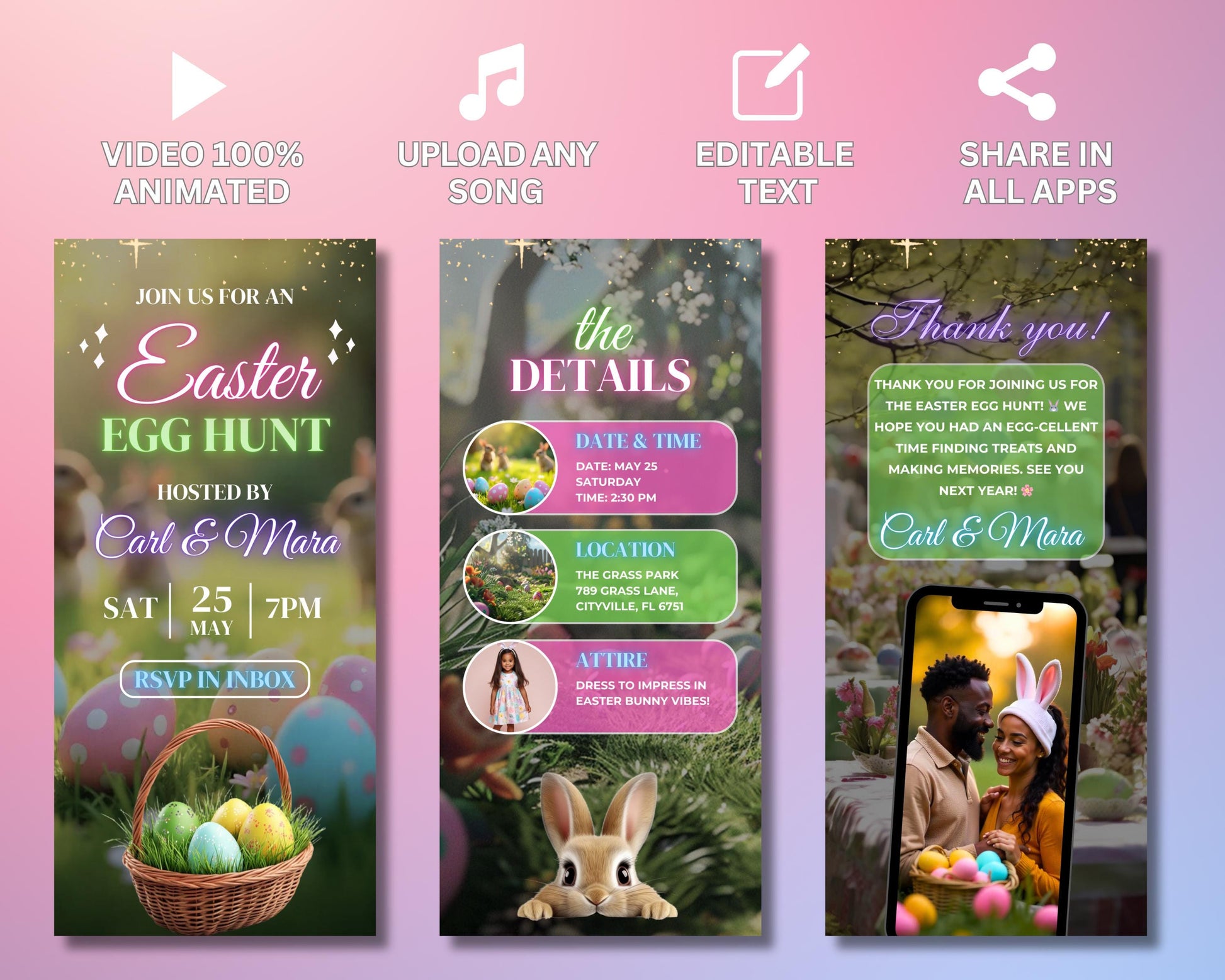 Easter Egg Hunt Invitation
Animated Easter Invite
Easter Party Template
Digital Easter Invitation
Editable Easter Invite
Easter Celebration
Pastel Easter Invite
Spring Celebration Template
Cute Easter Design
Whimsical Easter Party
Floral Easter Invitation
Kids Easter Egg Hunt
Family Easter Party Invite
Church Easter Celebration
Community Easter Event
Easter Gathering Evite