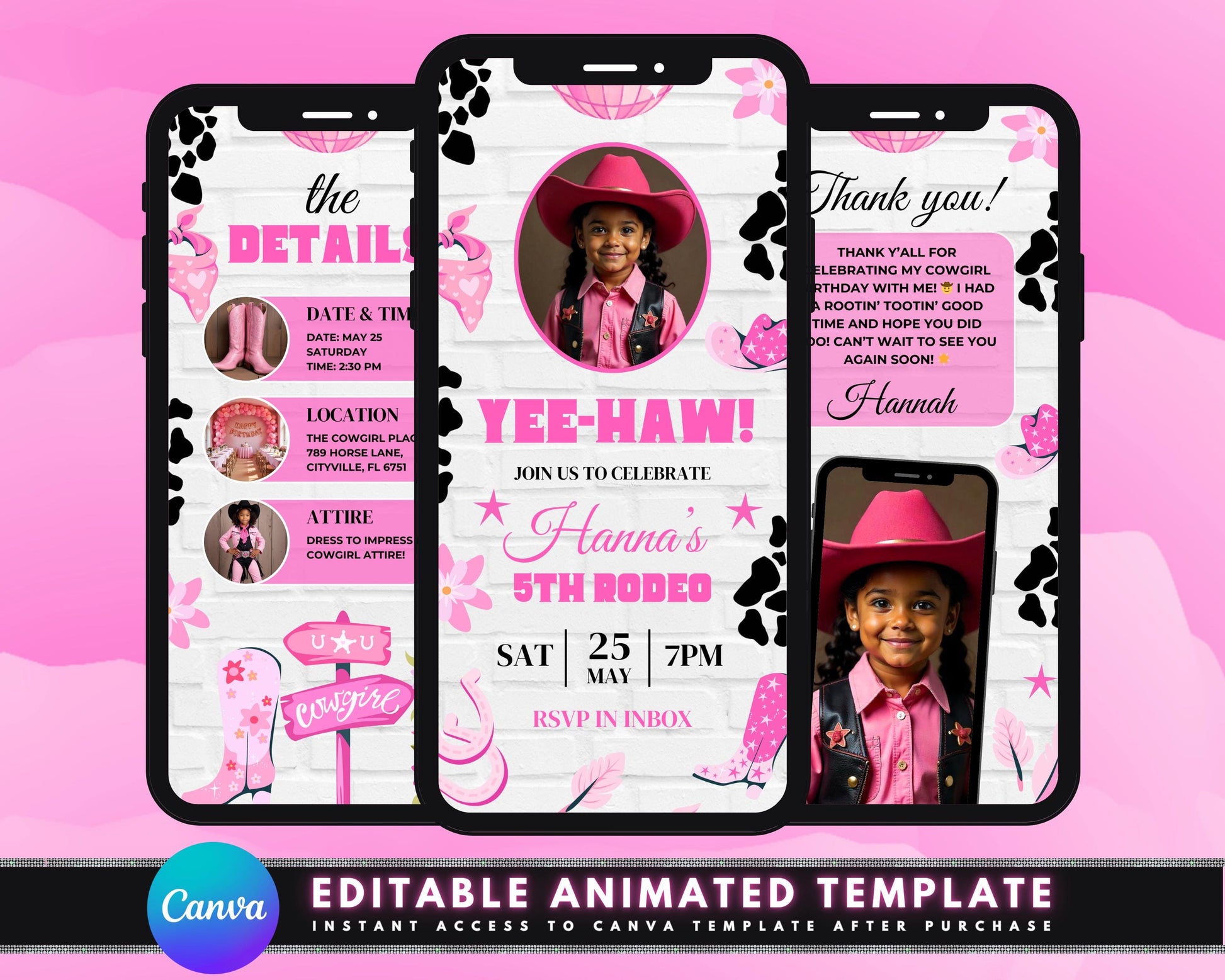 Animated Invitation
Digital Invitation
Editable Template
Video Invitation
Shareable Invitation
Online Invitation
Cowgirl
Rodeo
Birthday
Western
Rustic
Fun
Playful
Digital Template
DIY
Editable
Cowgirl Birthday
Western Theme
Rodeo Theme
Rustic Party
Rootin Tootin
Yee-Haw
Animated Boots
Pink Hat
Stars
Sparkles
Rope Graphic