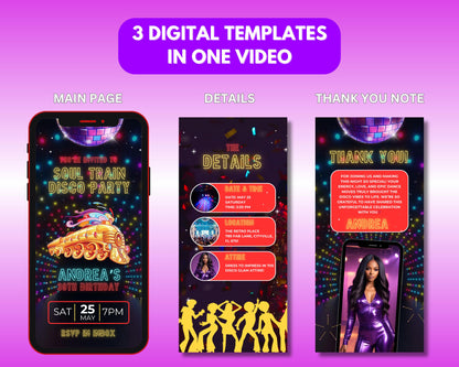 Soul Train Party
Disco Party
70s Theme
Retro Party
Groovy
Funky
Dance Party
Old School Party
Throwback Party
Boogie Wonderland
Animated Invitation
Digital Invitation
Video Invitation
Canva Template
Customizable
Editable
Mobile Invitation
Smartphone Invitation
Disco Ball
Glitter
Sparkle
Bright Colors
Retro Fonts
Retro Graphics
Silhouette Dancers
Train Illustration
Gold Accents
Party Invitation
Invite
Celebration
Event
Announcement
Personalized
Unique