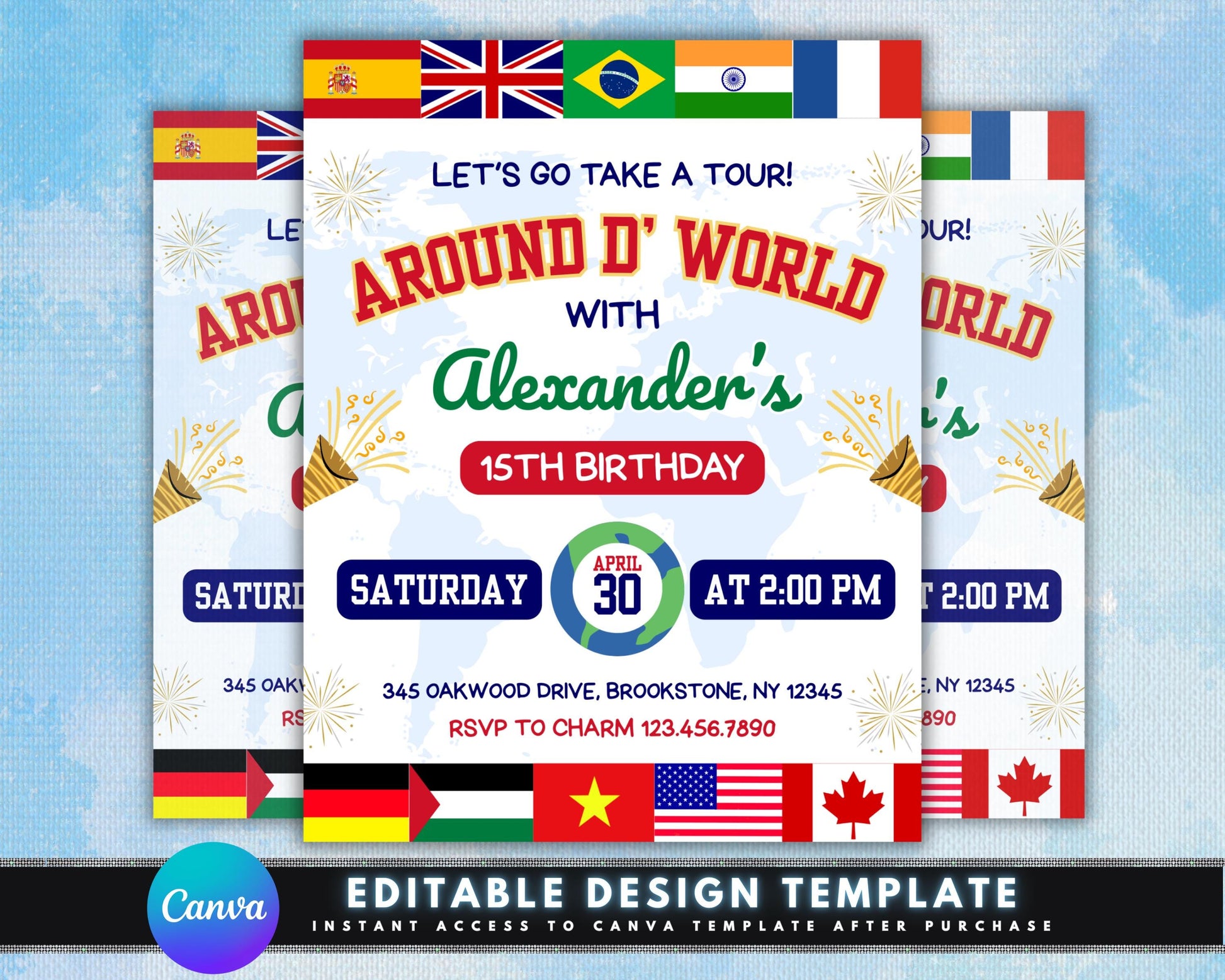 Around the World
World Tour
Travel Theme
Adventure
Exploration
Global Celebration
International Party
Destination Party
Cultural Celebration
Birthday Invitation
Birthday Party
Celebration
Party Invite
Invitation Template
Printable Invitation
Digital Invitation
Passport Invitation
Map Background
World Map
Flags
Suitcase
Globe
Airplane
Vintage Travel
Modern Travel
Illustrated
Graphic Design
Customizable
Kids Birthday
Teen Birthday
Adult Birthday