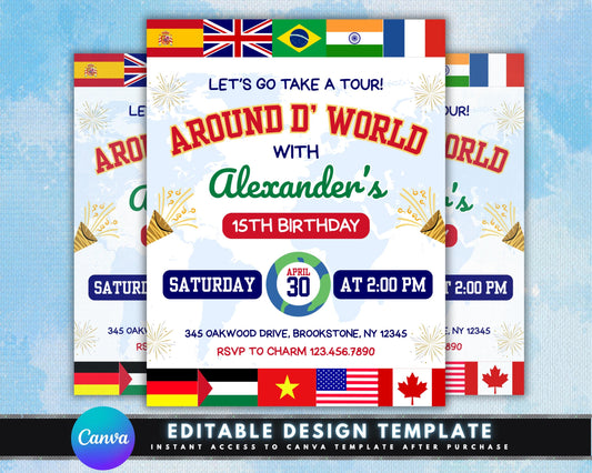 Around the World
World Tour
Travel Theme
Adventure
Exploration
Global Celebration
International Party
Destination Party
Cultural Celebration
Birthday Invitation
Birthday Party
Celebration
Party Invite
Invitation Template
Printable Invitation
Digital Invitation
Passport Invitation
Map Background
World Map
Flags
Suitcase
Globe
Airplane
Vintage Travel
Modern Travel
Illustrated
Graphic Design
Customizable
Kids Birthday
Teen Birthday
Adult Birthday