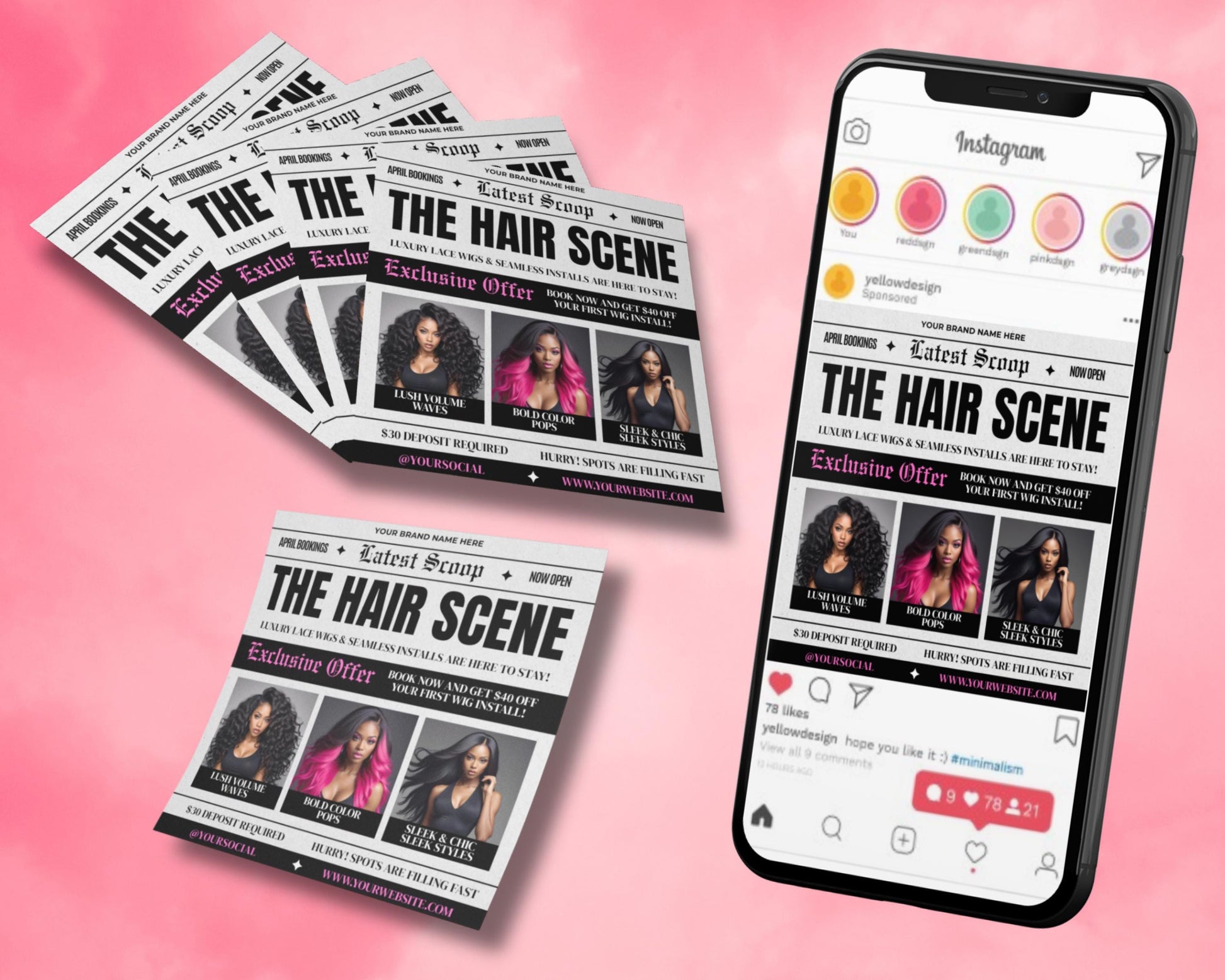 Flyer Template
Instagram Post Template
Social Media Template
Hair Salon Flyer
Beauty Flyer
Promotion Flyer
Announcement Flyer
Modern Flyer
Elegant Flyer
Book Now
Appointments
Digital Flyer
Printable Flyer
Hair Salon
Wigs
Lace Wigs
Hair Install
Hair Extensions
Hairstyles
Hair Care
Beauty Services
Luxury Hair
Volume Waves
Color Pops
Sleek Styles
Black and White
Newspaper Style
Vintage Inspired
Bold Typography
Geometric Accents
Minimalist Design
Photo Collage
Offer Promotion
Exclusive Offer
April