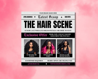 Flyer Template
Instagram Post Template
Social Media Template
Hair Salon Flyer
Beauty Flyer
Promotion Flyer
Announcement Flyer
Modern Flyer
Elegant Flyer
Book Now
Appointments
Digital Flyer
Printable Flyer
Hair Salon
Wigs
Lace Wigs
Hair Install
Hair Extensions
Hairstyles
Hair Care
Beauty Services
Luxury Hair
Volume Waves
Color Pops
Sleek Styles
Black and White
Newspaper Style
Vintage Inspired
Bold Typography
Geometric Accents
Minimalist Design
Photo Collage
Offer Promotion
Exclusive Offer
April