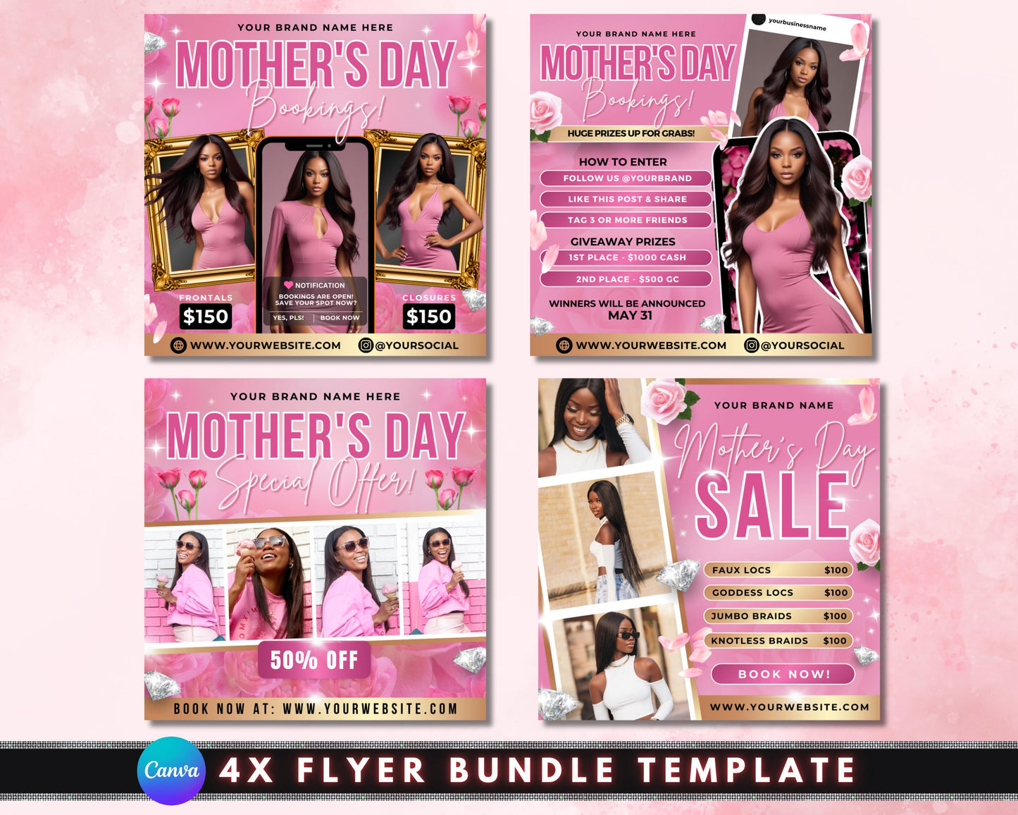 mothers day
booking
special offer
sale
hair
braids
wigs
frontals
closures
faux locs
goddess locs
jumbo braids
knotless braids
beauty
salon
hair salon
promotion
discount
giveaway
contest
may
feminine
pink
floral
template
flyer
social media
advertising
marketing
braiding flyer
wig flyer
frontal flyer
closure flyer
faux locs flyer
goddess locs flyer
jumbo braids flyer
knotless braids flyer
hair extension flyer
hair appointment flyer