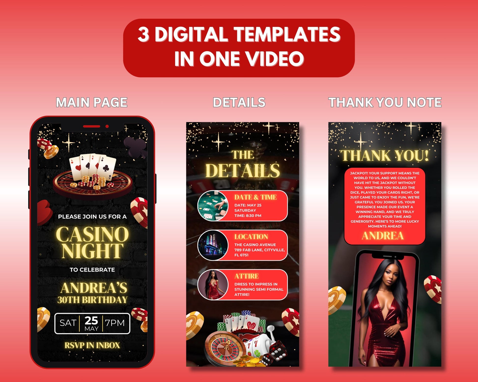 Casino Night
Casino Party
Gambling Theme
Vegas Night
Poker Night
Blackjack
Roulette
Slots
High Rollers
Jackpot
Birthday Party
Celebration
Event Invitation
Party Invite
RSVP
Details
Animated Invitation
Video Invitation
Digital Invitation
Motion Graphics
Playing Cards
Dice
Casino Chips
Sparkle
Glitter
Elegant
Modern
Festive
Editable Text
Upload Song
ShareableCustom Casino Party Invitation
Personalized Casino Night Invite
Animated Casino Birthday Invitation