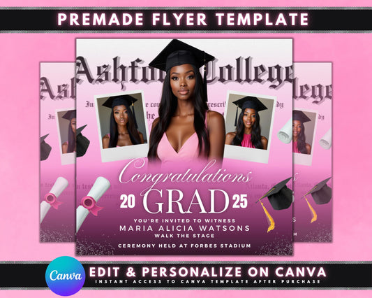 Graduation flyer template
Pink graduation invitation
Graduation announcement
Elegant graduation flyer
Graduation ceremony invitation
College grad flyer
Graduation
Grad
Class of 2025 
Commencement
Announcement
Invitation
Celebration
Party
Ceremony
Pink
Rose Gold
Pastel Pink
Blush Pink
Feminine
Elegant
Glamorous
Celebratory
Modern
Chic
Editable graduation flyer
Canva graduation template
Printable grad invitation
Digital grad announcement
DIY graduation flyer