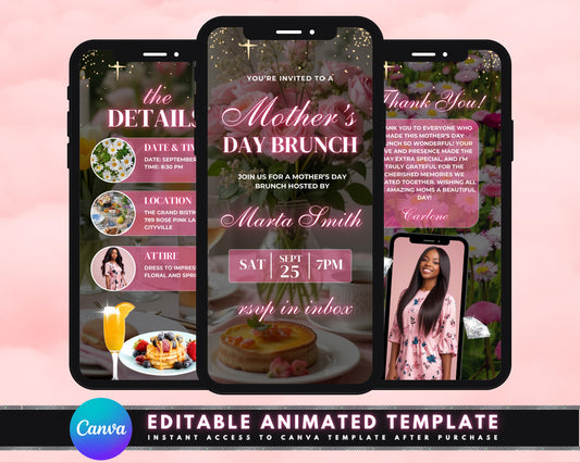 Animated Mother's Day Brunch Invitation, DIY Template Design, Mother's Day Event Video Invite, Premade Floral Mom's Day Celebration E-Invite
