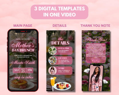 Animated Mother's Day Brunch Invitation, DIY Template Design, Mother's Day Event Video Invite, Premade Floral Mom's Day Celebration E-Invite