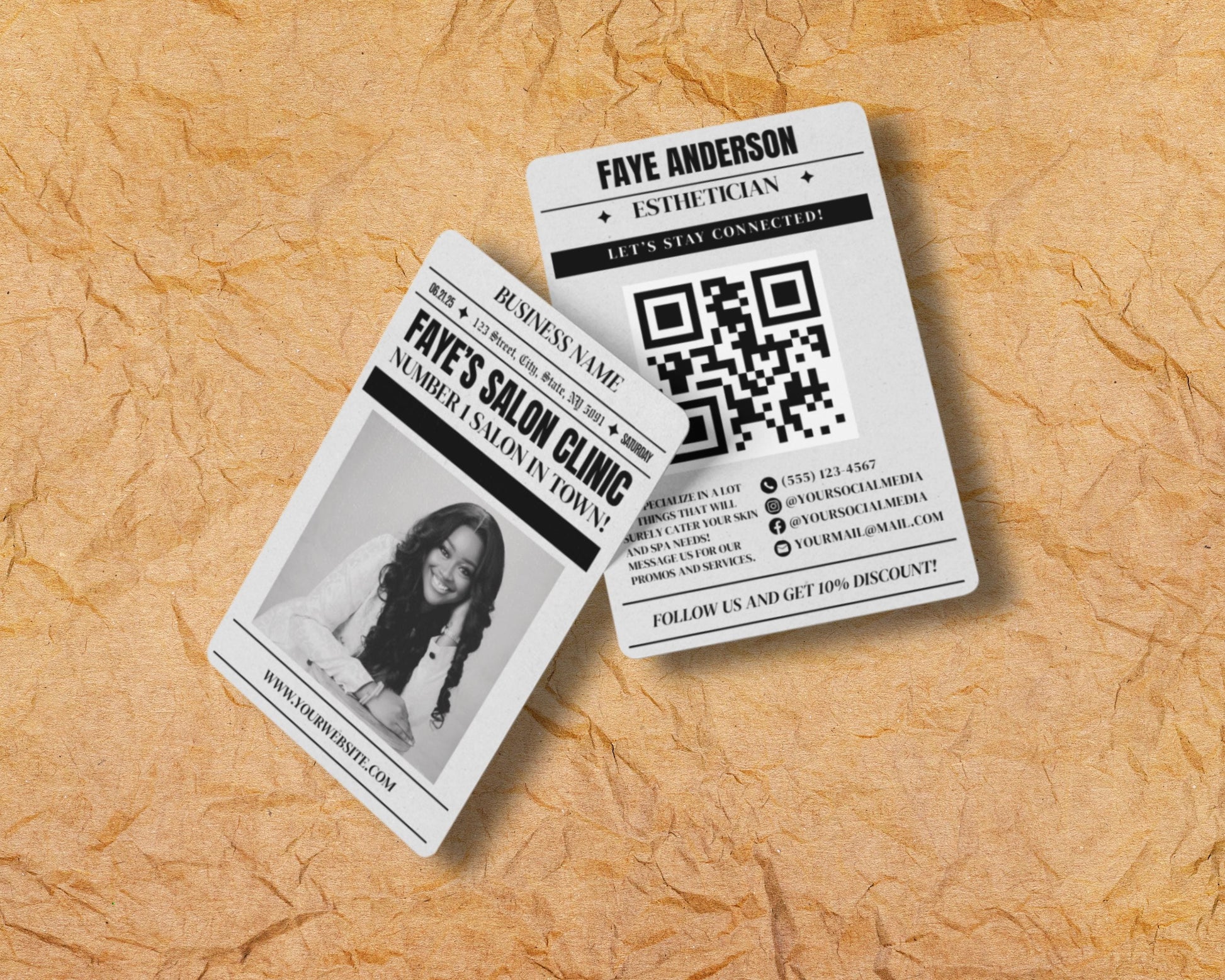 Newspaper Business Card, DIY Canva Digital Template Design, New Business Booking Announcement, Premade Business Card For Business Launch