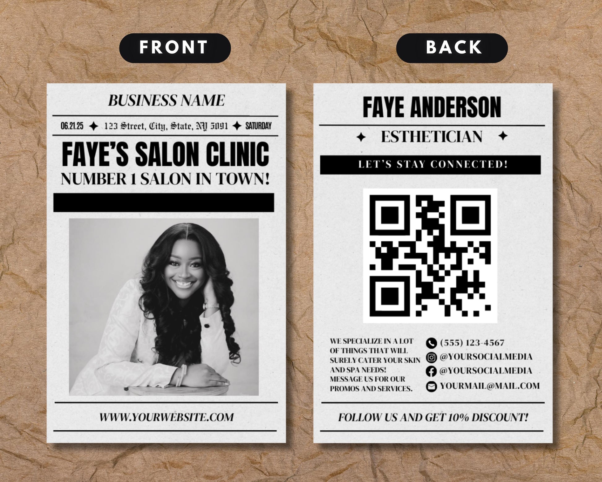 Newspaper Business Card, DIY Canva Digital Template Design, New Business Booking Announcement, Premade Business Card For Business Launch