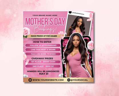 Mothers Day
Booking
Special Offer
Sale
Hair
Braids
Wigs
Frontals
Closures
Faux Locs
Goddess Locs
Jumbo Braids
Knotless Braids
Beauty
Salon
Hair Salon
Promotion
Discount
Giveaway
Contest
May
Feminine
Pink
Floral
Template
Flyer
Social Media
Advertising
Marketing
Braiding Flyer
Wig Flyer
Frontal Flyer
Closure Flyer
Faux Locs Flyer
Goddess Locs Flyer
Jumbo Braids Flyer
Knotless Braids Flyer
Hair Extension Flyer
Hair Appointment Flyer