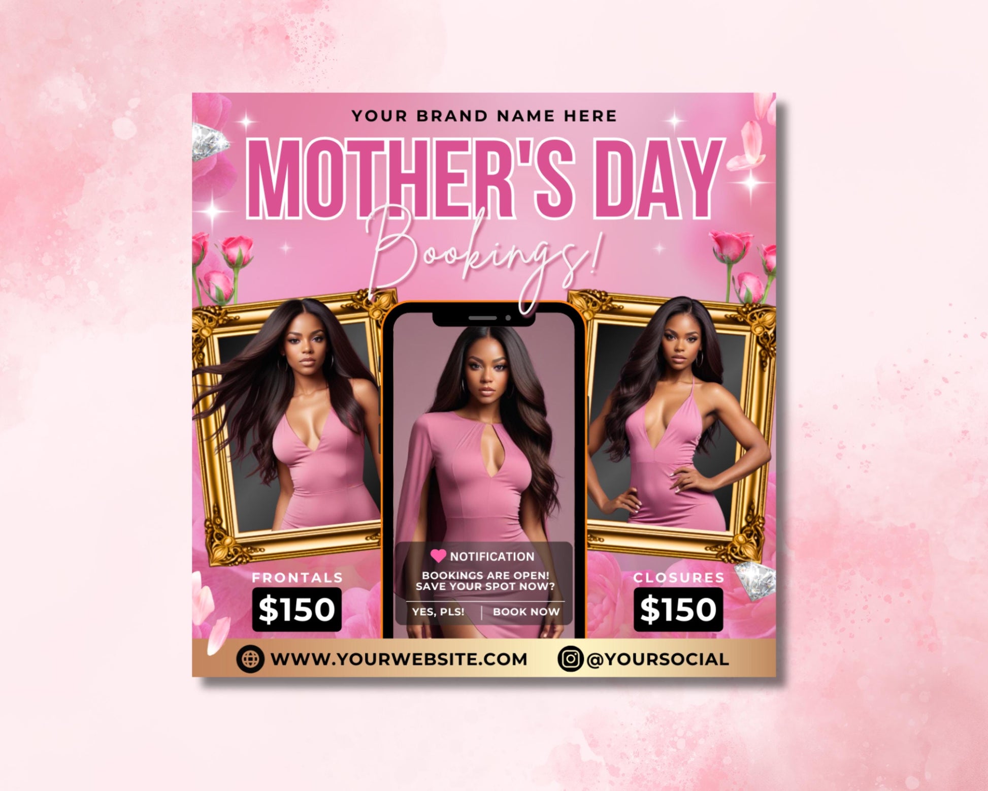 Mothers Day
Booking
Special Offer
Sale
Hair
Braids
Wigs
Frontals
Closures
Faux Locs
Goddess Locs
Jumbo Braids
Knotless Braids
Beauty
Salon
Hair Salon
Promotion
Discount
Giveaway
Contest
May
Feminine
Pink
Floral
Template
Flyer
Social Media
Advertising
Marketing
Braiding Flyer
Wig Flyer
Frontal Flyer
Closure Flyer
Faux Locs Flyer
Goddess Locs Flyer
Jumbo Braids Flyer
Knotless Braids Flyer
Hair Extension Flyer
Hair Appointment Flyer