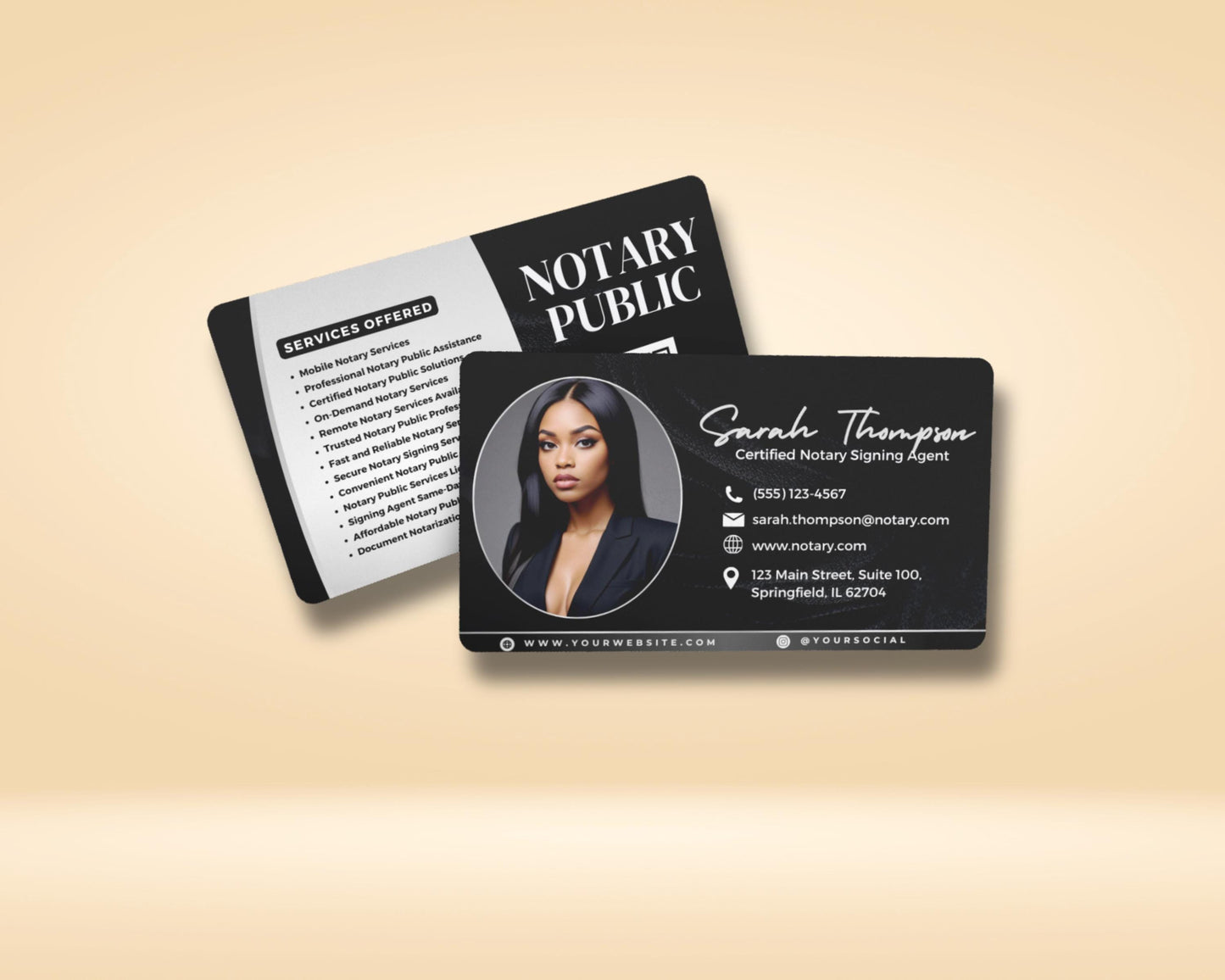 notary public
notary signing agent
business card
professional
modern
elegant
black and white
photo
contact information
services
mobile notary services
professional notary public assistance
certified notary public solutions
on-demand notary services
trusted notary public professionals
fast and reliable notary services
secure notary signing services
convenient notary public support online
notary public services licensed notary
signing agent same-day notary service
affordable notary public options