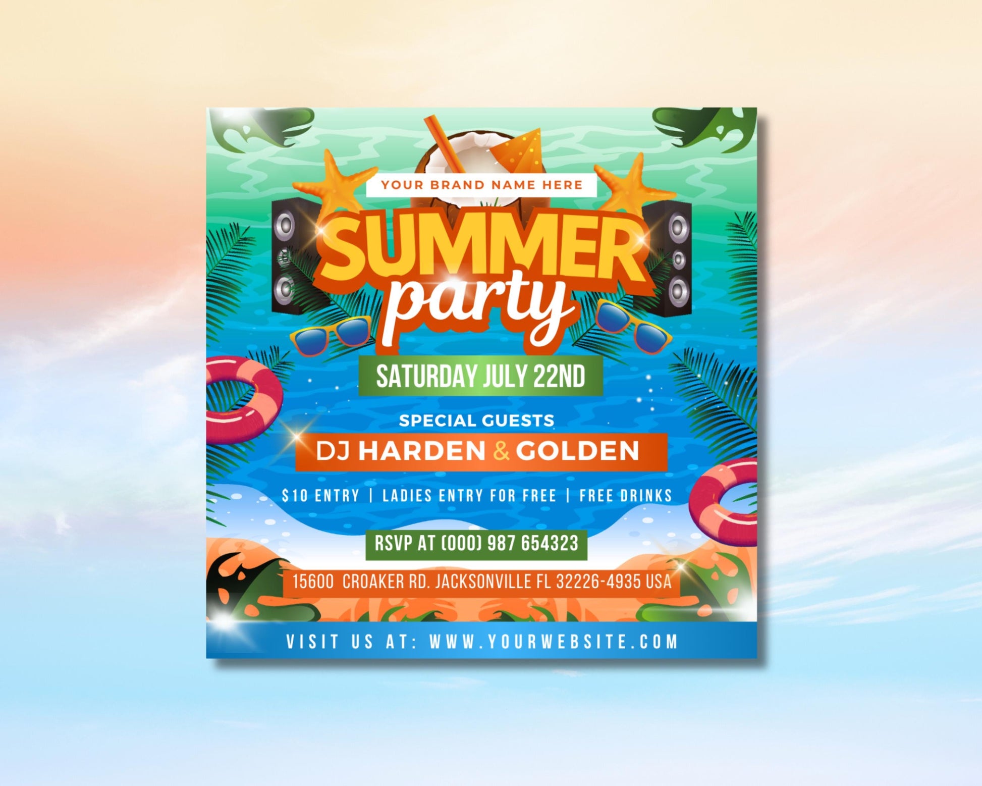 Summer Party
Party Invitation
Beach Party
Pool Party
Tropical Party
Event Invitation
Saturday Night
Weekend Party
DJ Party
Music Event
Invitation Template
Flyer Template
Social Media Post
Fun
Festive
Colorful
Vibrant
Tropical Vibe
Summer Vibes
Beach Vibes
Summer Party Invite
Tropical Invitation
Beach Party Flyer
DJ Party Invitation
Printable Party Invite
Editable Invitation
