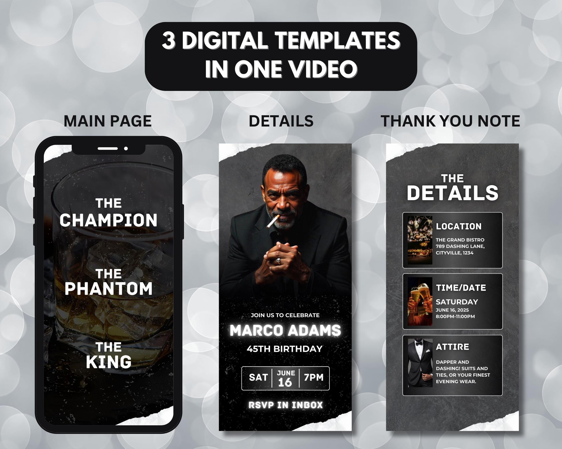Animated Invitation
Video Invitation
Birthday Invitation
Mens Birthday
Masculine Invitation
Elegant Invitation
Sophisticated Invitation
Dark Theme Invitation
Black and Gold Invitation
Whiskey Theme
Cigar Theme
Party Invitation
Digital Invitation
Mobile Invitation
Customizable Invitation
Editable Text
Upload Song
Shareable Invitation
45th Birthday
Saturday Event
June Event
