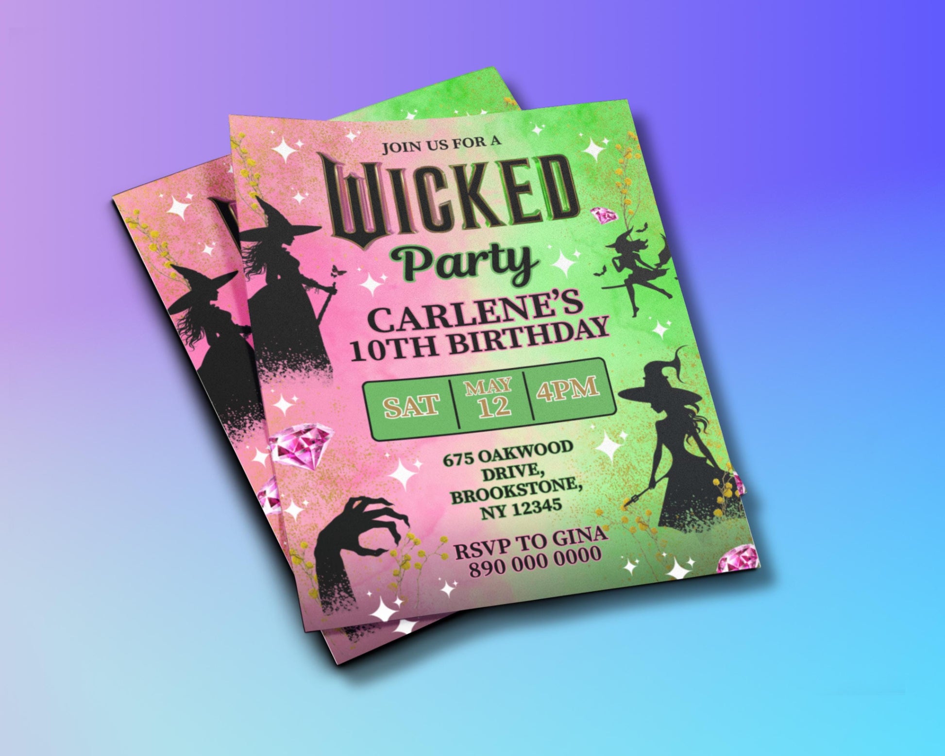 Wicked Birthday Party Invitation, DIY Flyer Template Design, Wicked Movie Inspired Bday, Elphaba Glinda Invite, Premade Magical Theme Evite