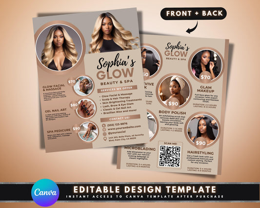 Beauty Salon Flyer
Spa Services Template
Esthetician Marketing
Beauty Business Card
Salon Price List
Skincare Flyer
Hair Salon Flyer
Makeup Artist Ad
Beauty Promotion
Glow Facial & Massage
Scalp & Hair Therapy
Skin Brightening
Brow & Eye Glam
Classic & Gel Nails
Brazilian Wax
Hair Revive Mask
Body Polish
Microblading
Hairstyling
Glam Makeup
Beauty Salon Price List
Spa Services Marketing
Facial Service Flyer
Nail Salon Business Card
Waxing Service Menu
Glam Makeup Pricing
Hair Styling Promotion