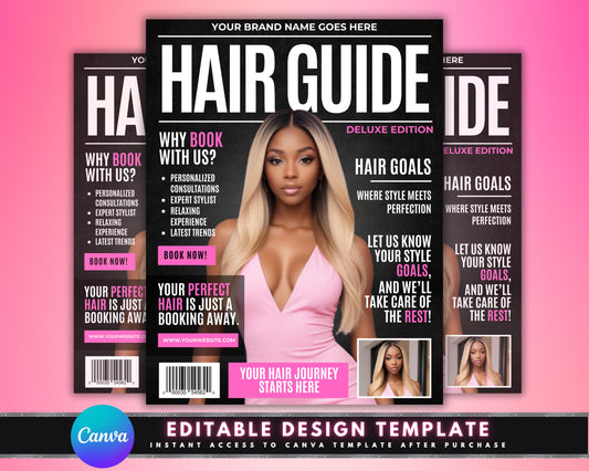 Magazine Cover Booking Flyer, DIY Flyer Template Design, Hair Salon Appointment, Beauty Services Book Now, Premade Hair Stylist Reservation