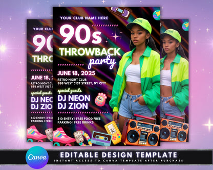 90s Throwback Party Invitation Flyer, DIY Flyer Template Design, Retro Birthday Party, Back to the 90s, Premade 90s Theme Old School Party