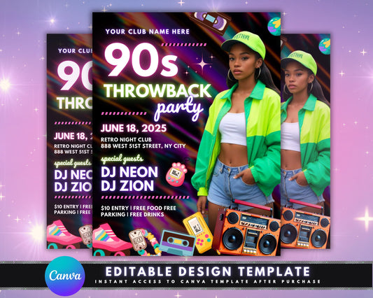 90s Throwback Party Invitation Flyer, DIY Flyer Template Design, Retro Birthday Party, Back to the 90s, Premade 90s Theme Old School Party