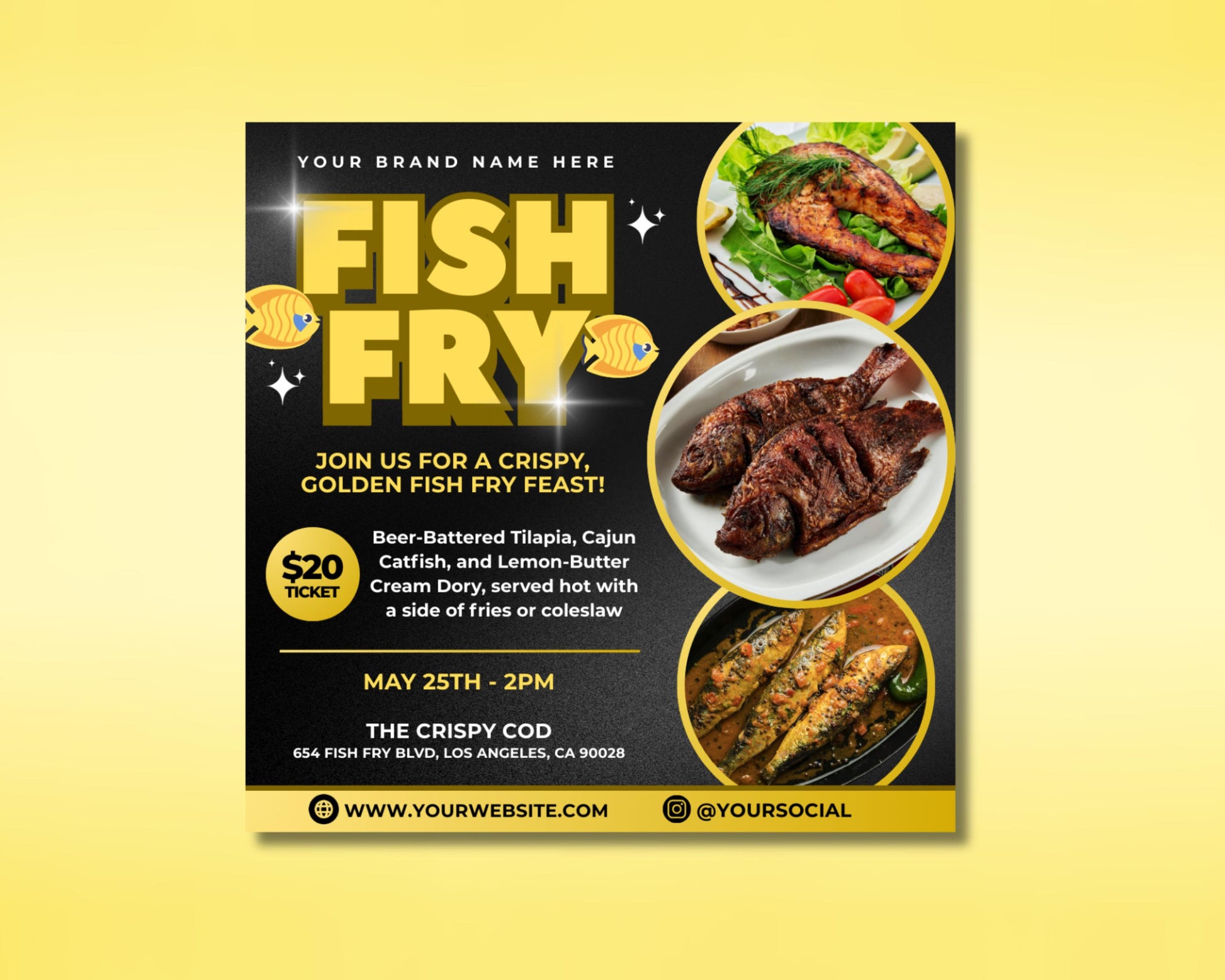 Restaurant Flyer
Seafood
Crispy Fish
Tilapia
Catfish
Cream Dory
Beer Battered
Cajun
Lemon Butter
Food Event
Party Flyer
Restaurant Promotion
Takeout Flyer
Delivery Flyer
Social Media Template
Printable Flyer
Fish Fry Flyer
Seafood Event
Restaurant Template
Food Promotion
Crispy Golden Fish
Tilapia Catfish Fry
Beer Battered Fish
Cajun Seafood
Lemon Butter Dory
Food Festival Flyer
Party Invitation
Restaurant Marketing
Takeout Menu Design
Event Announcement
Fish and Chips
Summer Food Event