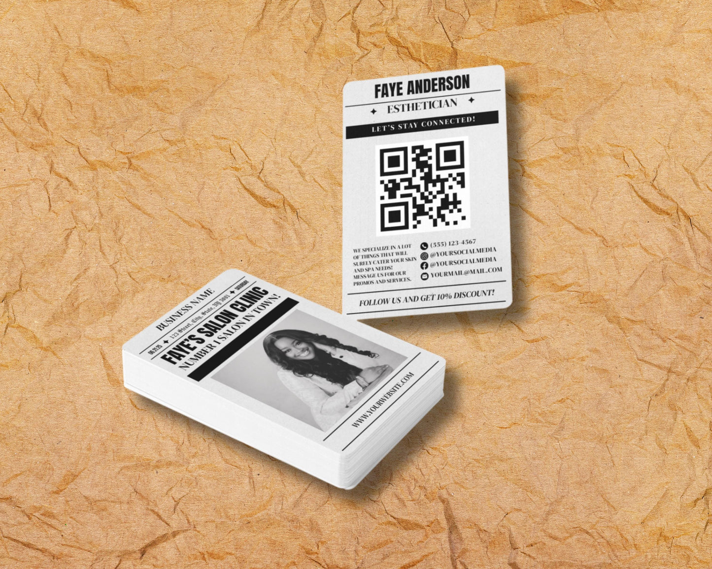 newspaper business card, diy canva digital template design, new business booking announcement, premade business card for business launch