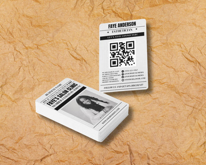Newspaper Business Card, DIY Canva Digital Template Design, New Business Booking Announcement, Premade Business Card For Business Launch