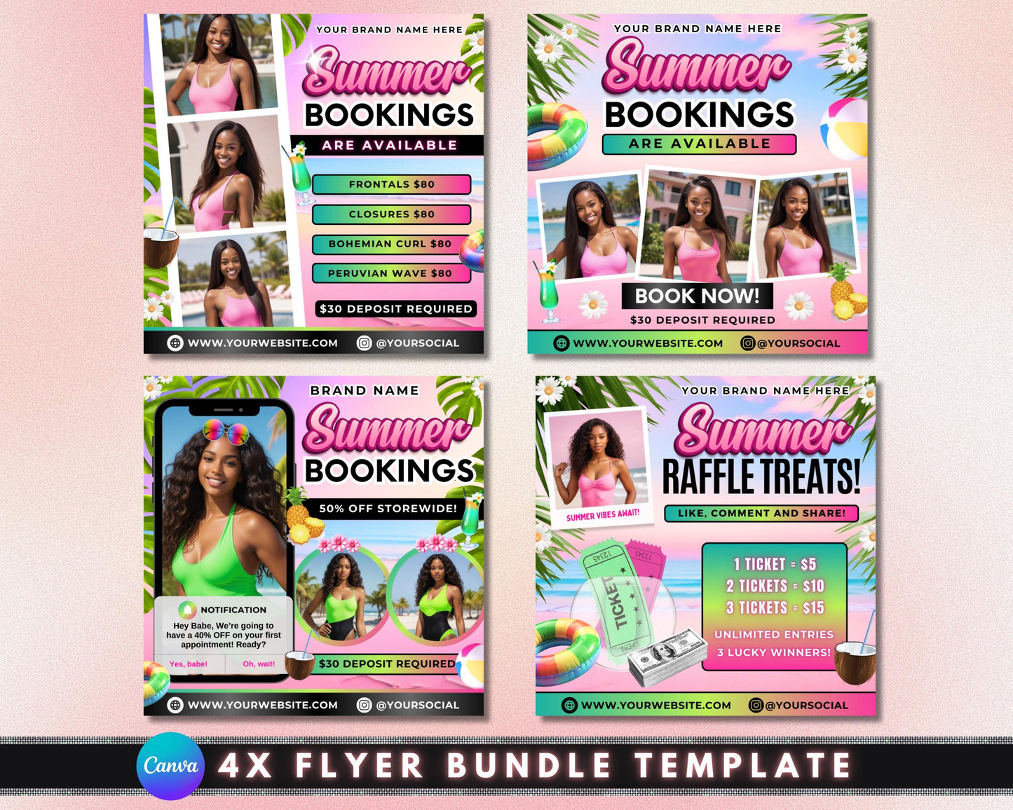 summer flyer
booking flyer
raffle flyer
beauty flyer
hair flyer
salon flyer
summer sale
promotion flyer
event flyer
social media post
flyer template
canva template
bundle template
hair extensions
frontals
closures
bohemian curl
peruvian wave
hair appointment
book now
$30 deposit
summer hair
beauty salon
hair stylist
raffle ticket
summer vibes
lucky winners
raffle treats
discount raffle
summer booking flyer
hair extension flyer
beauty salon template
summer raffle flyer
small business flyer