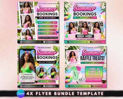 Summer Flyer
Booking Flyer
Raffle Flyer
Beauty Flyer
Hair Flyer
Salon Flyer
Summer Sale
Promotion Flyer
Event Flyer
Social Media Post
Flyer Template
Canva Template
Bundle Template
Hair Extensions
Frontals
Closures
Bohemian Curl
Peruvian Wave
Hair Appointment
Book Now
$30 Deposit
Summer Hair
Beauty Salon
Hair Stylist
Raffle Ticket
Summer Vibes
Lucky Winners
Raffle Treats
Discount Raffle
Summer Booking Flyer
Hair Extension Flyer
Beauty Salon Template
Summer Raffle Flyer
Small Business Flyer