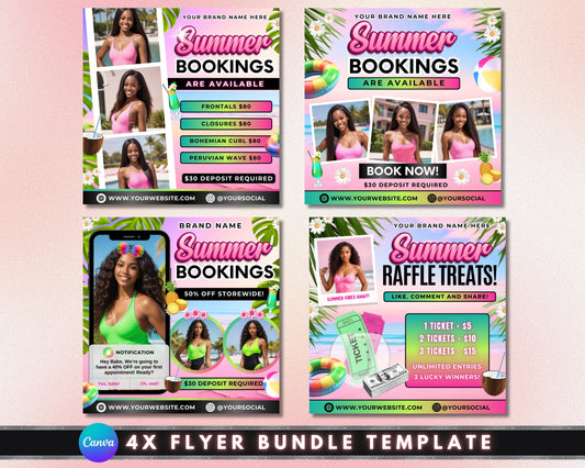 Summer Flyer
Booking Flyer
Raffle Flyer
Beauty Flyer
Hair Flyer
Salon Flyer
Summer Sale
Promotion Flyer
Event Flyer
Social Media Post
Flyer Template
Canva Template
Bundle Template
Hair Extensions
Frontals
Closures
Bohemian Curl
Peruvian Wave
Hair Appointment
Book Now
$30 Deposit
Summer Hair
Beauty Salon
Hair Stylist
Raffle Ticket
Summer Vibes
Lucky Winners
Raffle Treats
Discount Raffle
Summer Booking Flyer
Hair Extension Flyer
Beauty Salon Template
Summer Raffle Flyer
Small Business Flyer