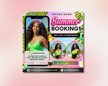 Summer Flyer
Booking Flyer
Raffle Flyer
Beauty Flyer
Hair Flyer
Salon Flyer
Summer Sale
Promotion Flyer
Event Flyer
Social Media Post
Flyer Template
Canva Template
Bundle Template
Hair Extensions
Frontals
Closures
Bohemian Curl
Peruvian Wave
Hair Appointment
Book Now
$30 Deposit
Summer Hair
Beauty Salon
Hair Stylist
Raffle Ticket
Summer Vibes
Lucky Winners
Raffle Treats
Discount Raffle
Summer Booking Flyer
Hair Extension Flyer
Beauty Salon Template
Summer Raffle Flyer
Small Business Flyer