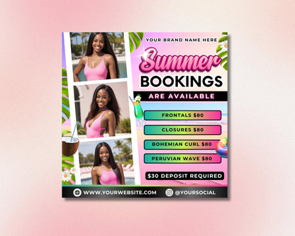 Summer Flyer
Booking Flyer
Raffle Flyer
Beauty Flyer
Hair Flyer
Salon Flyer
Summer Sale
Promotion Flyer
Event Flyer
Social Media Post
Flyer Template
Canva Template
Bundle Template
Hair Extensions
Frontals
Closures
Bohemian Curl
Peruvian Wave
Hair Appointment
Book Now
$30 Deposit
Summer Hair
Beauty Salon
Hair Stylist
Raffle Ticket
Summer Vibes
Lucky Winners
Raffle Treats
Discount Raffle
Summer Booking Flyer
Hair Extension Flyer
Beauty Salon Template
Summer Raffle Flyer
Small Business Flyer