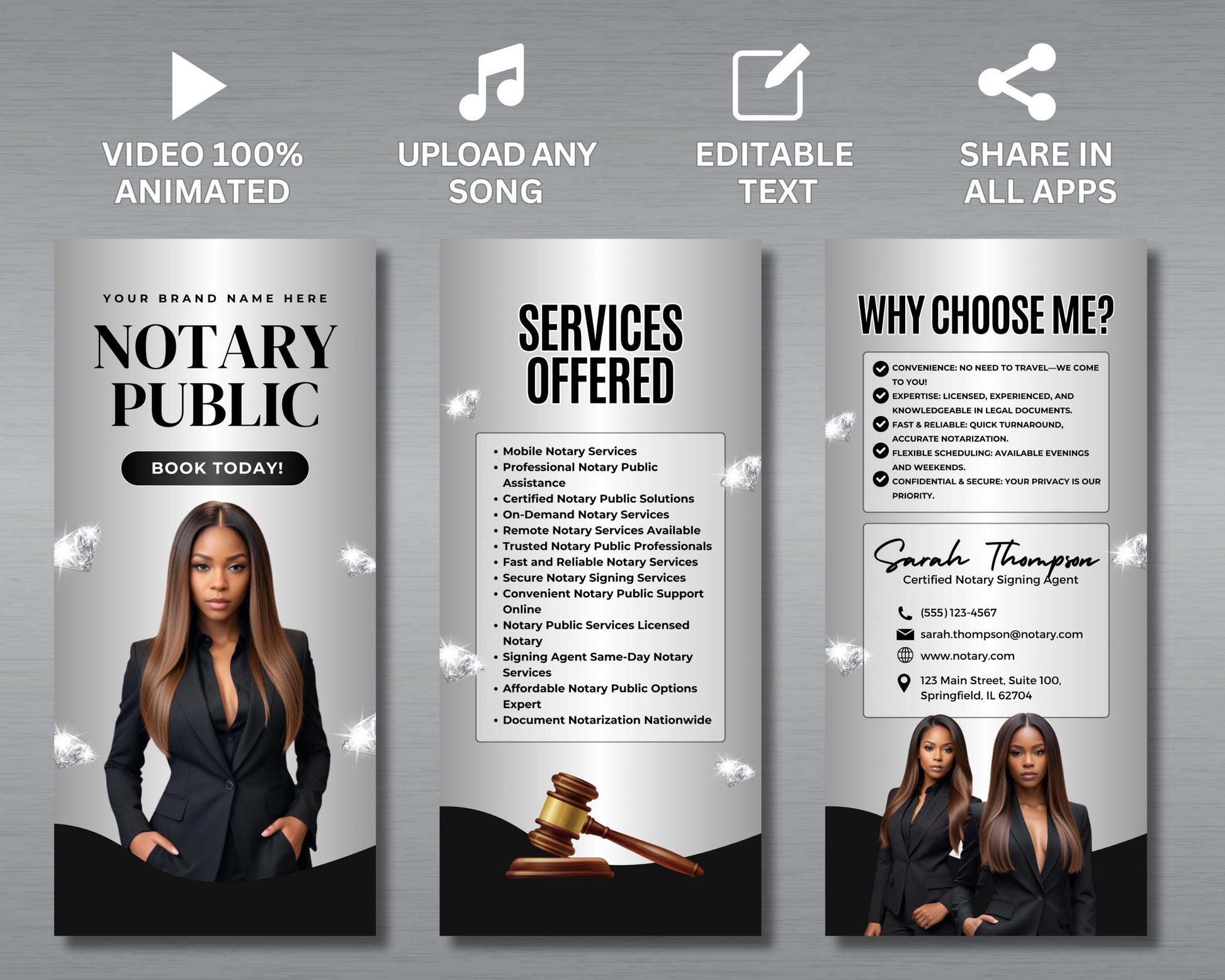Notary Public
Notary Signing Agent
Legal Services
Business Story
Instagram Story
Social Media Story
Animated Story
Vertical Ad
Mobile Ad
Template
Editable Text
Shareable
Specific Services
Mobile Notary Services
Notary Public Assistance
Notary Public Solutions
Notary Services Available
Notary Public Professionals
Fast and Reliable Notary Services
Secure Notary Signing Services
Notary Public Services Licensed Notary
Signing Agent Same-Day Notary Services
Affordable Notary Public Options Expert