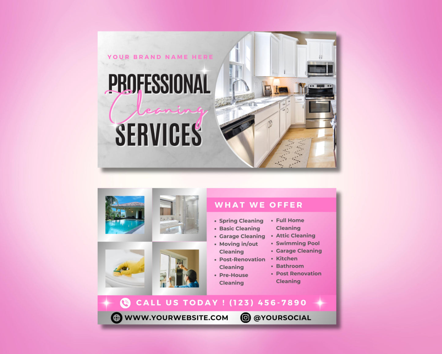 cleaning services
professional cleaning
house cleaning
commercial cleaning
cleaning business
service flyer
business card
marketing material
template
editable
print ready
spring cleaning
basic cleaning
garage cleaning
moving in/out cleaning
post-renovation cleaning
pre-house cleaning
full home cleaning
attic cleaning
swimming pool cleaning
kitchen cleaning
bathroom cleaning
clean kitchen
clean bathroom
swimming pool
sparkling clean
fresh
modern design
cleaning service flyer