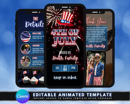 4th of July
Independence Day
Animated Invite
Digital Invitation
Video Invitation
July 4th Party
Patriotic Party
BBQ Invitation
Editable Template
Corjl Template
July 4th holiday
Summer gathering
National holiday party
Evite Template
Red White Blue
Fireworks Party
American Party
Family Celebration
Mobile Invitation
Text Message Invite
Custom Invitation
Downloadable
Summer Party
Thank You Card
Stars Stripes
Fireworks animation
Uncle Sam hat